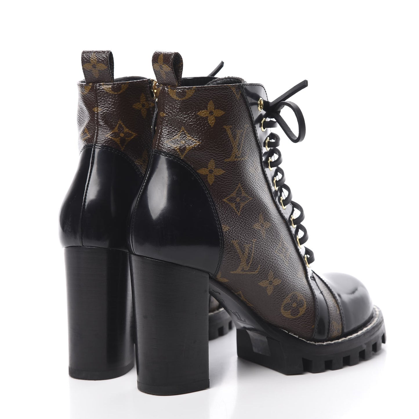 Patent Calfskin Monogram Star Trail Ankle Boots 37 Black