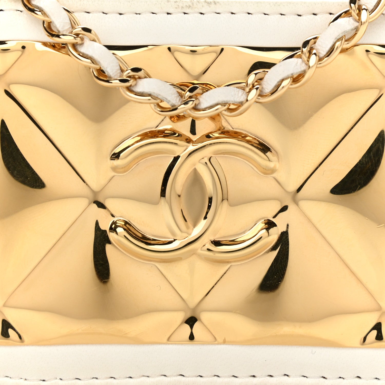 Chanel Lambskin Metal Quilted Extra Mini Vanity Case With Chain White Gold 8 of 10
