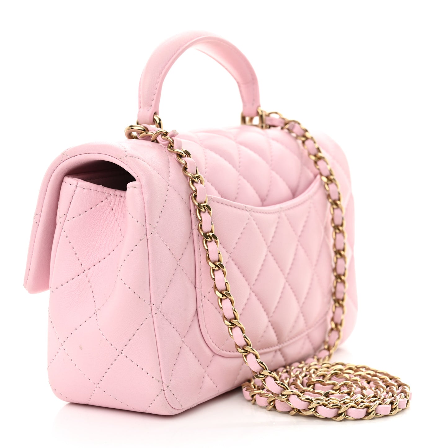 Lambskin Quilted Mini Top Handle Rectangular Flap Light Pink