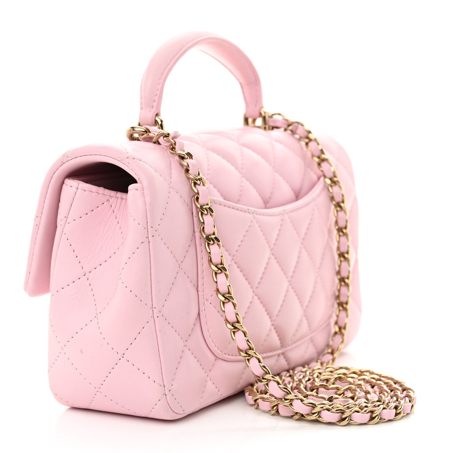 Chanel Lambskin Quilted Mini Top Handle Rectangular Flap Light Pink 3 of 13