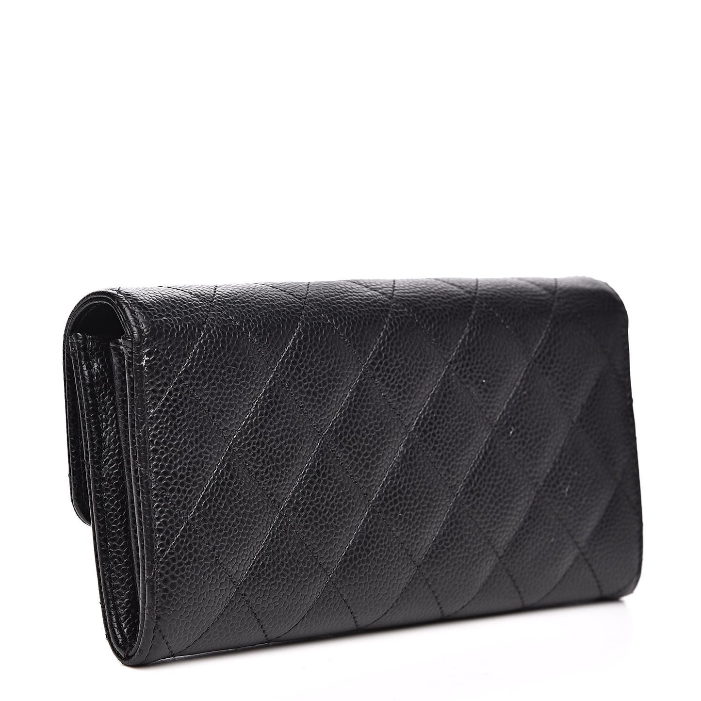 Caviar Quilted Large Gusset Flap Wallet Black