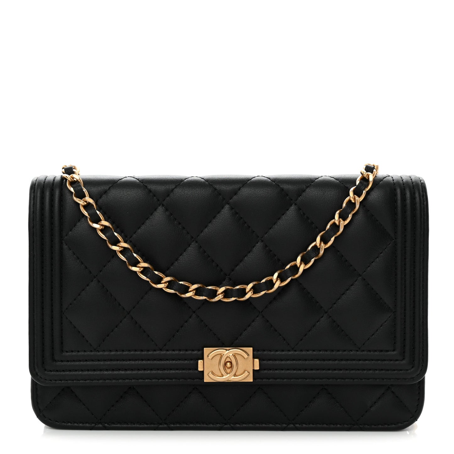 Lambskin Quilted Boy Wallet On Chain WOC Black