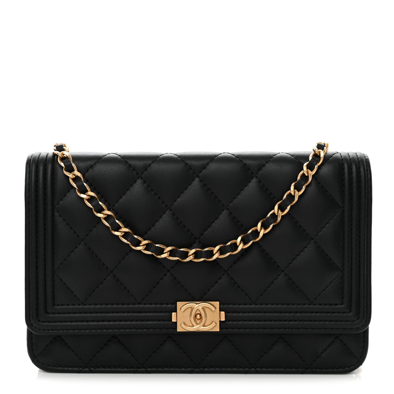 Chanel Lambskin Quilted Boy Wallet On Chain WOC Black 1 of 15