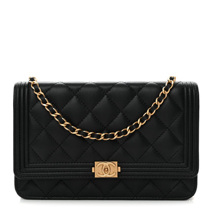 Chanel Lambskin Quilted Boy Wallet On Chain WOC Black 1 of 15