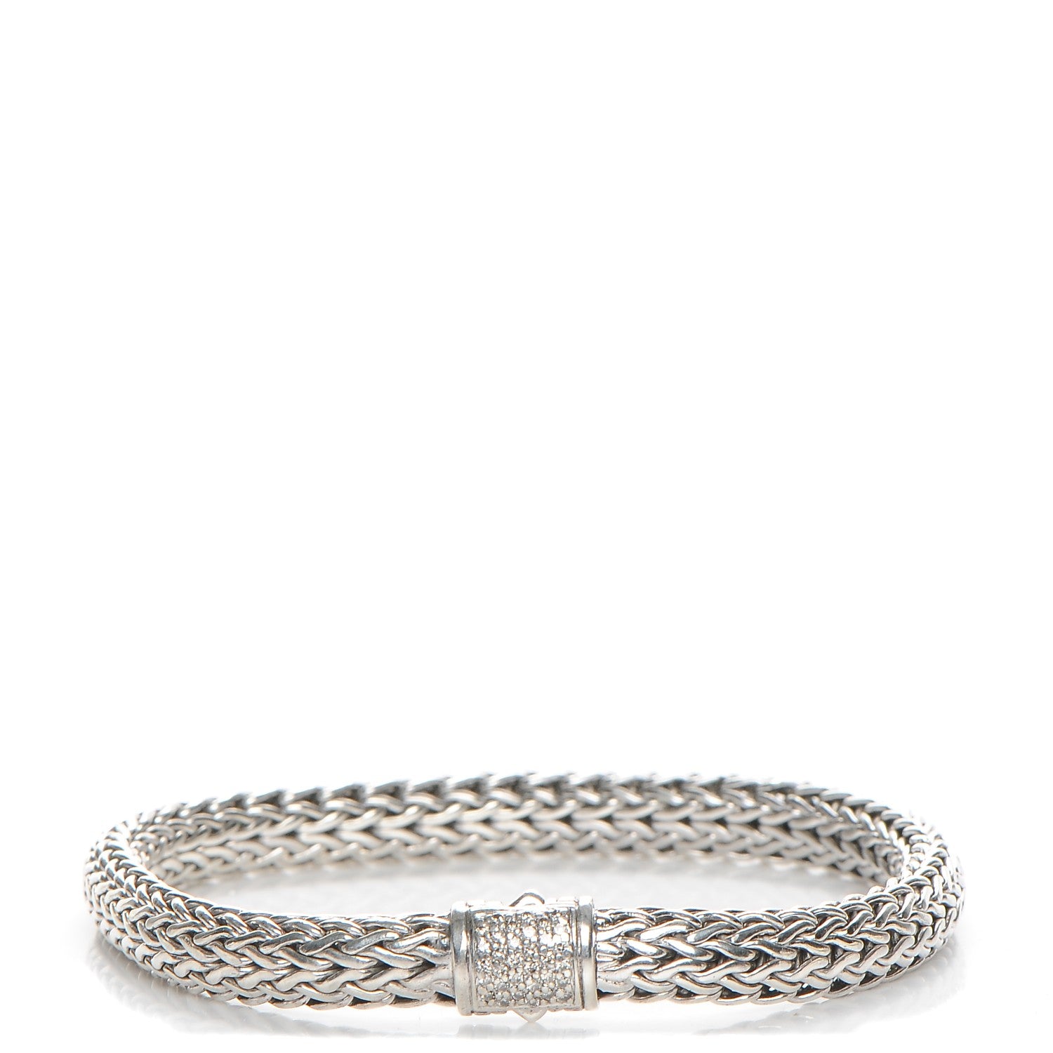 John Hardy Sterling Silver Pave Diamond Medium Classic Chain Clasp Bracelet 1 of 5