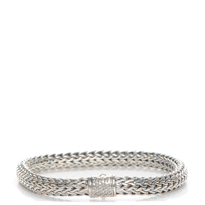 John Hardy Sterling Silver Pave Diamond Medium Classic Chain Clasp Bracelet 1 of 5