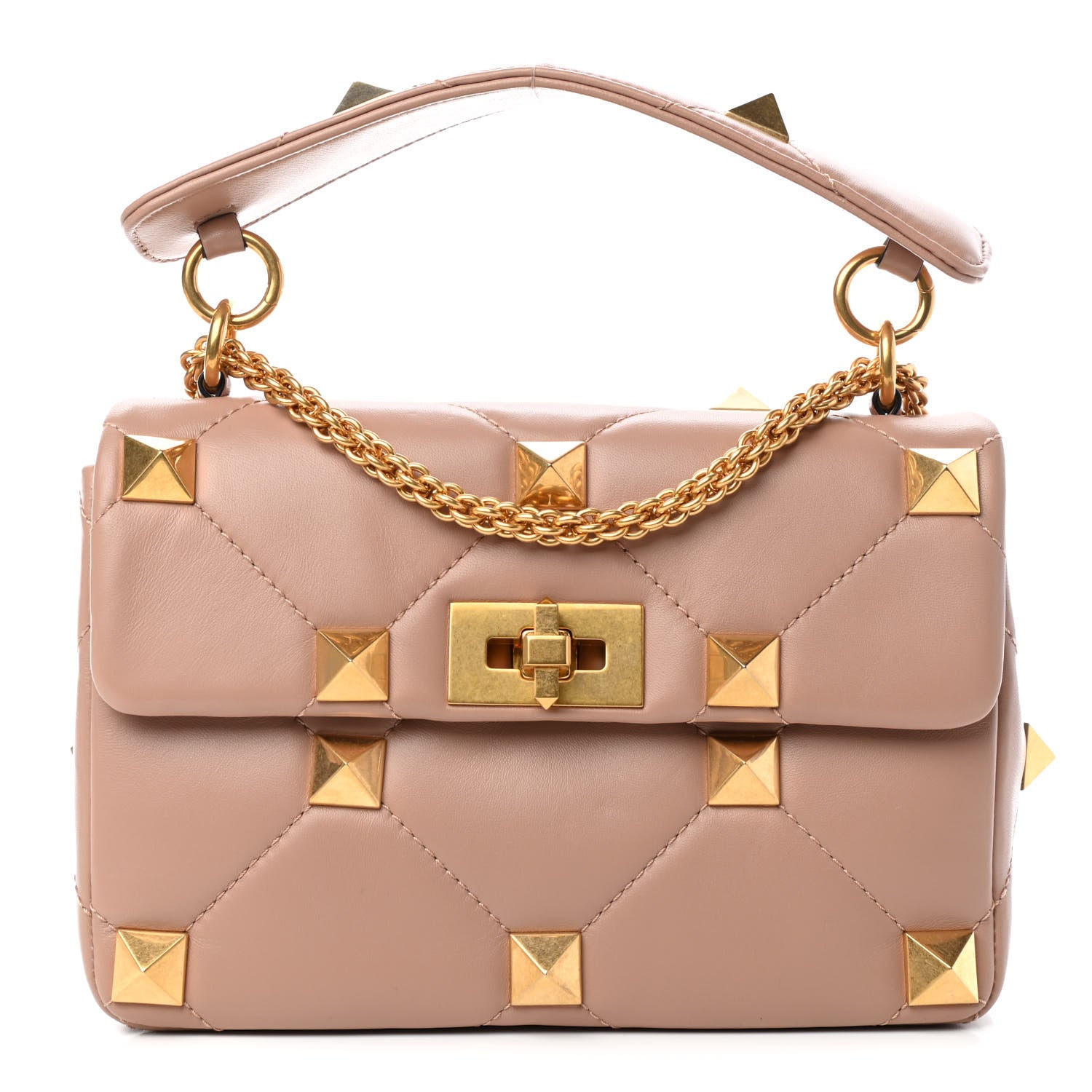 Valentino Garavani Nappa Medium Roman Stud Shoulder Bag Rose Cannelle 1 of 8