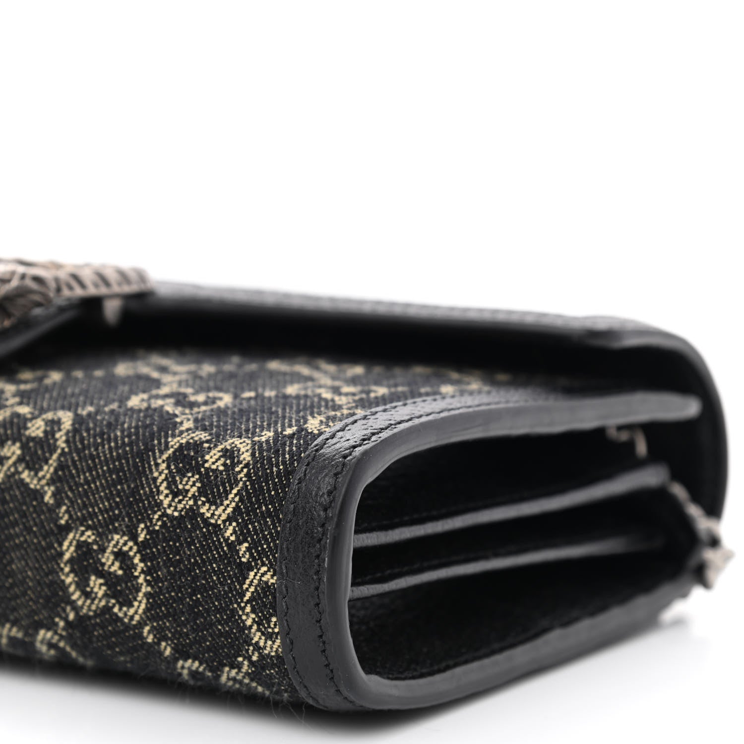 Gucci Jacquard Black Denim GG Monogram Mini Dionysus Chain Wallet Black Ivory 10 of 11