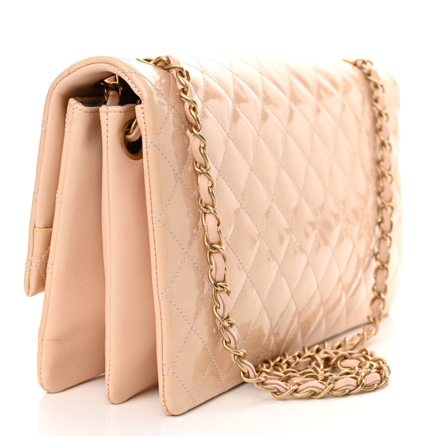Chanel Patent Goatskin Quilted 3 Pocket Accordion Flap Light Beige 3 of 13
