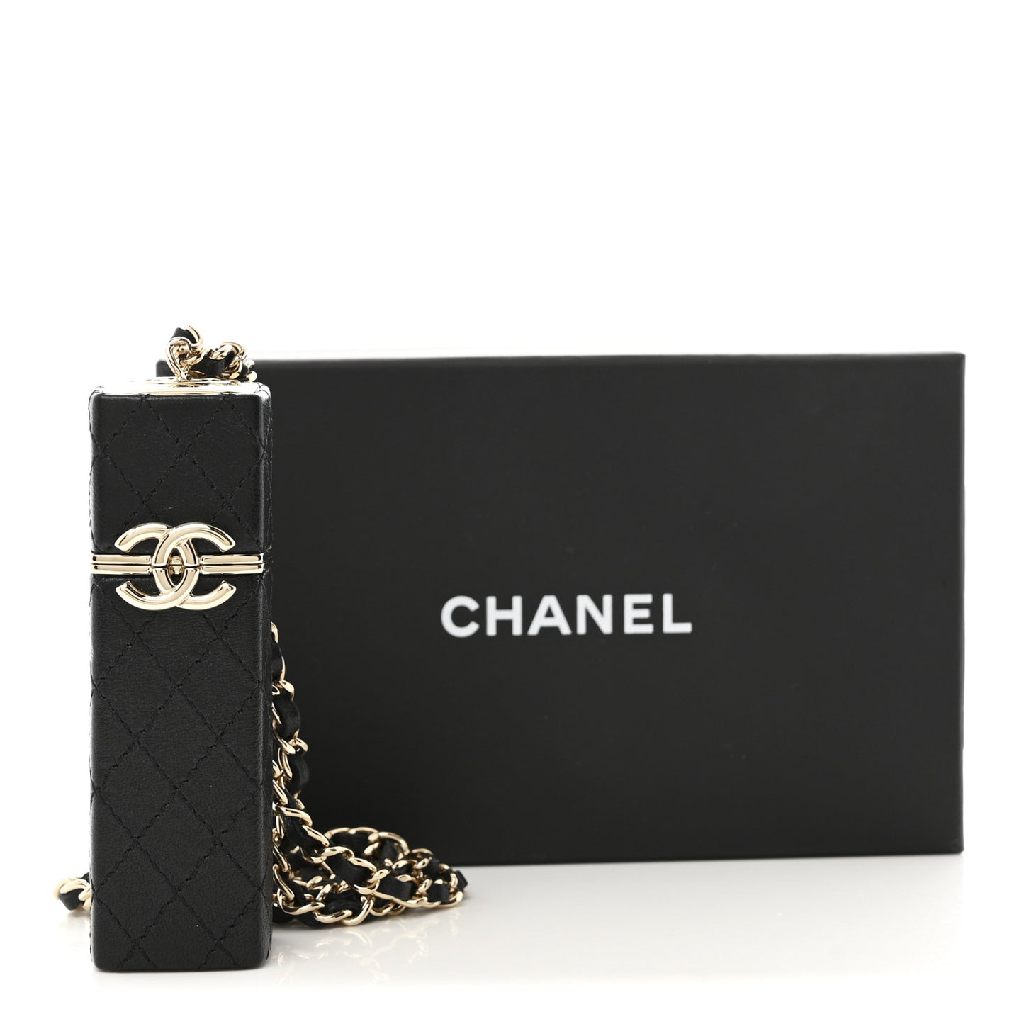 Caviar Stitched Lipstick Case On Chain Black Burgundy