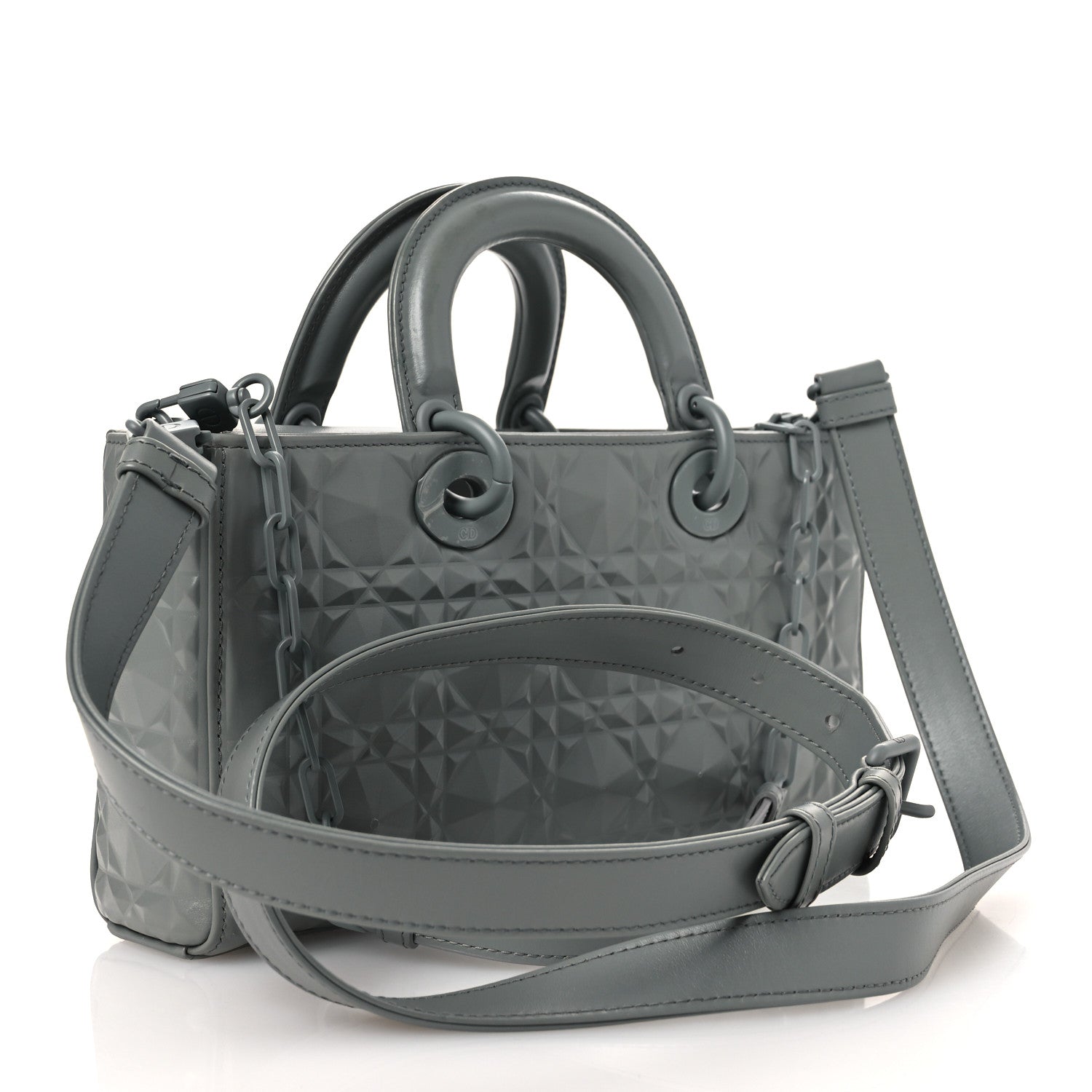 Christian Dior Calfskin Cannage Diamond Medium Lady D-Joy Grey 3 of 12