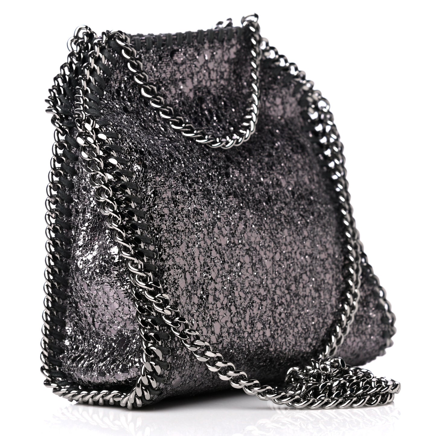 Metallic Crackle Tiny Falabella Tote Ruthenium