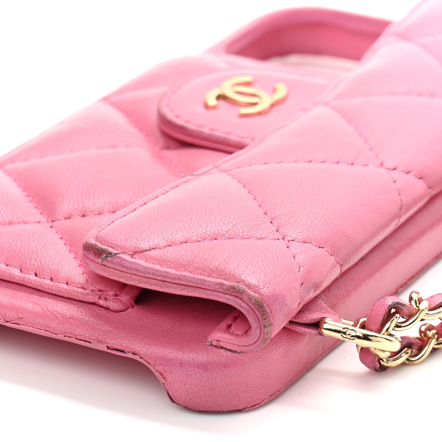Chanel Lambskin Quilted Pearl Crush iPhone XII Pro Holder With Chain Pink 10 of 16