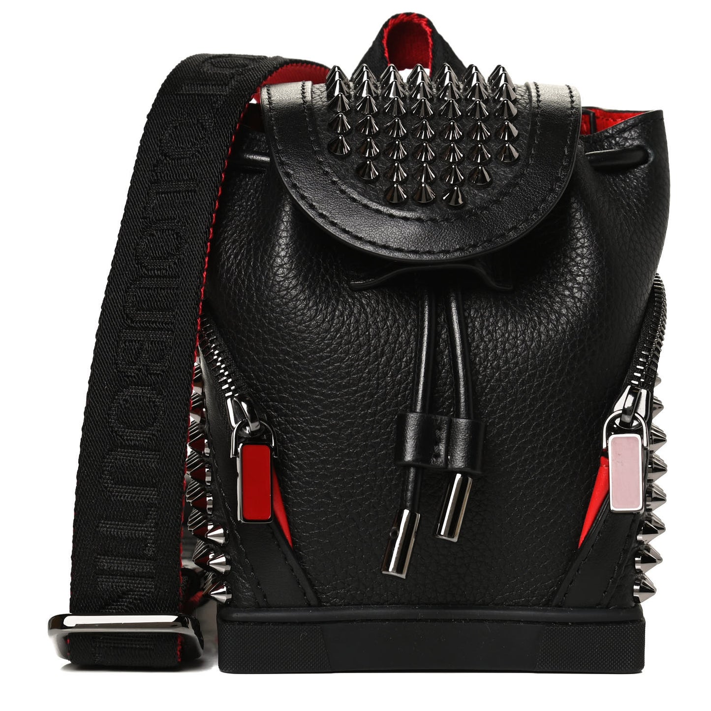 Calfskin Spiked Mini Explorafunk Keyring Bag Black