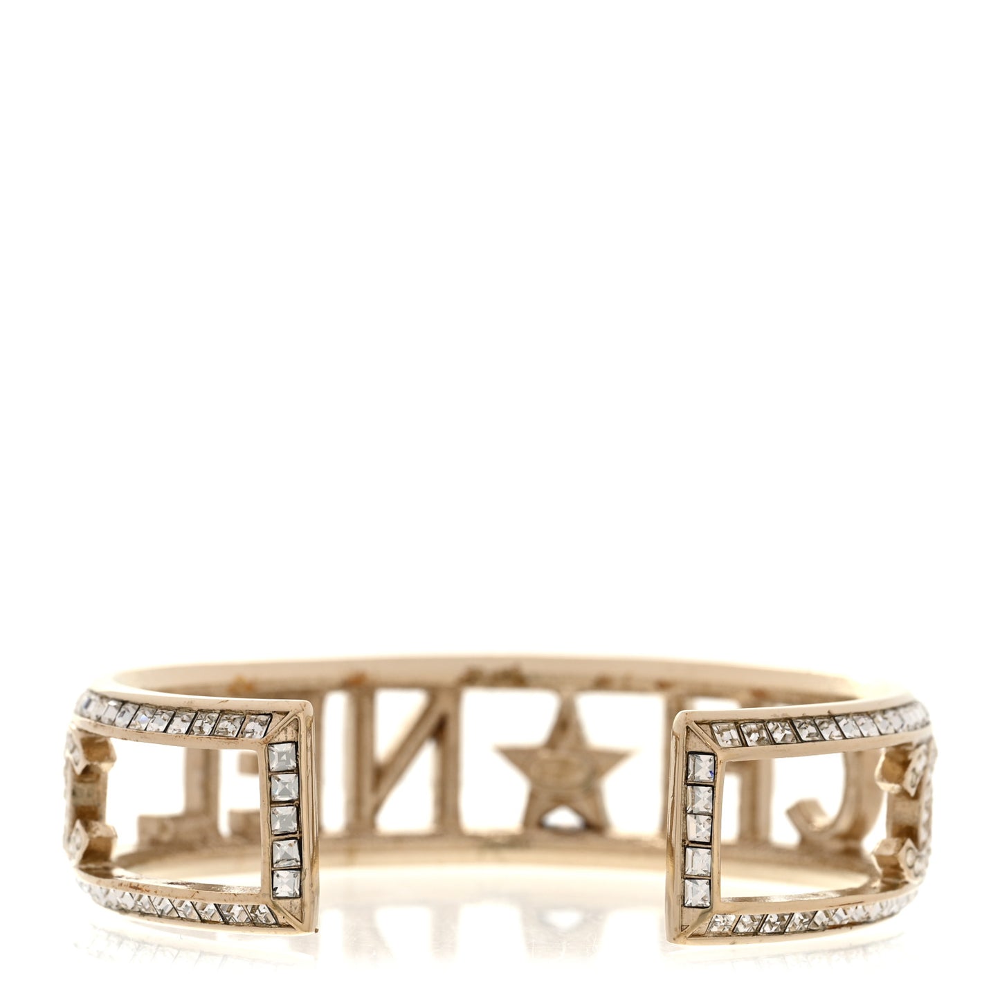 Crystal Baguette Logo Cuff Bracelet Gold