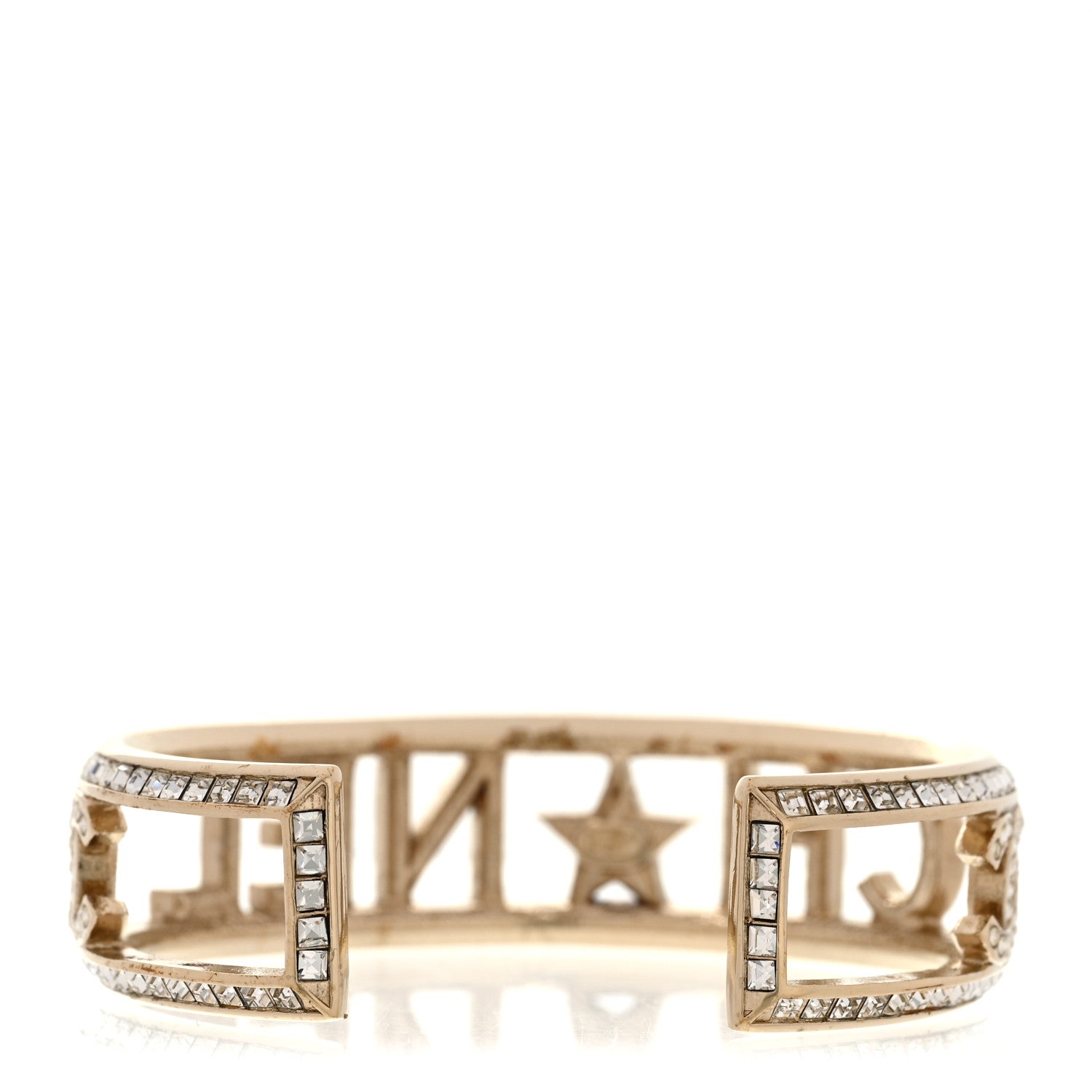 Chanel Crystal Baguette Logo Cuff Bracelet Gold 3 of 6