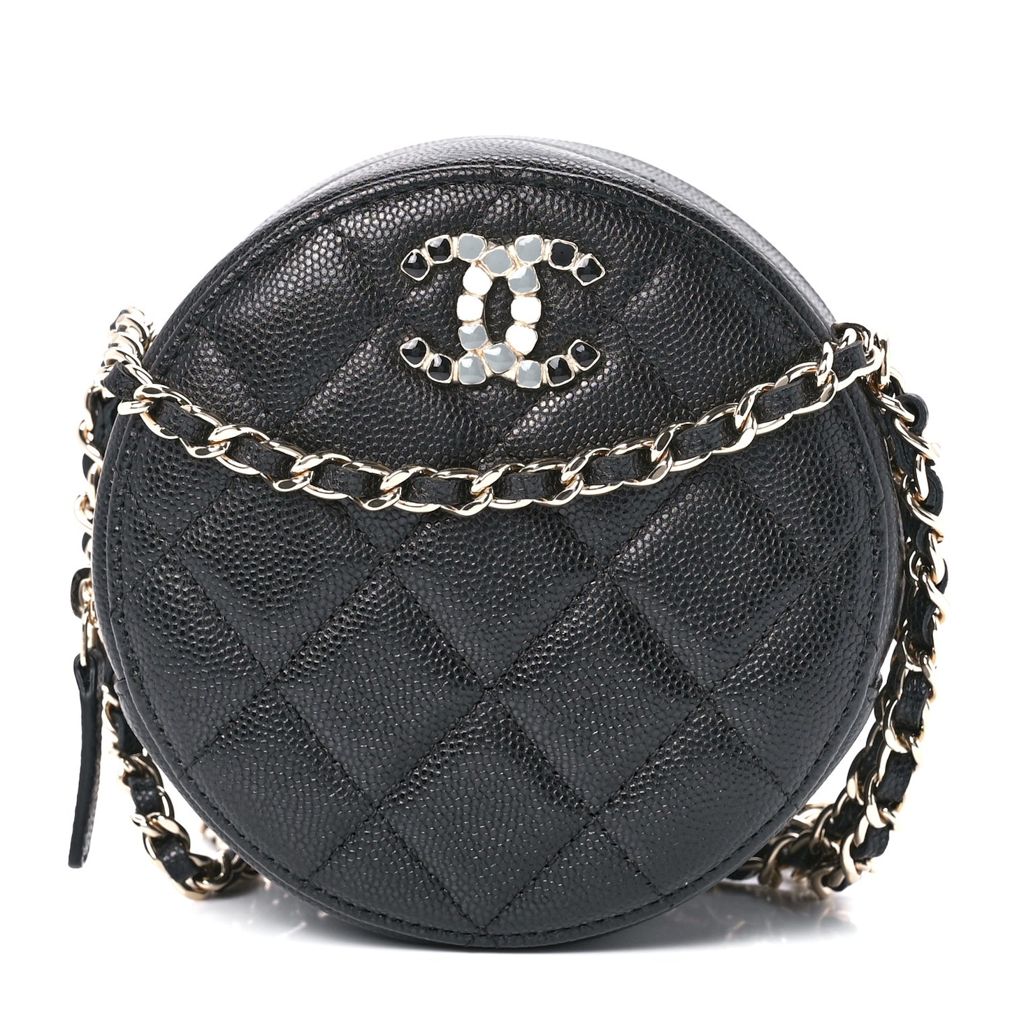 Caviar Quilted Gripoix CC Round Clutch With Chain Black