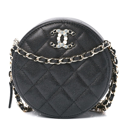Chanel Caviar Quilted Gripoix CC Round Clutch With Chain Black 1 of 10