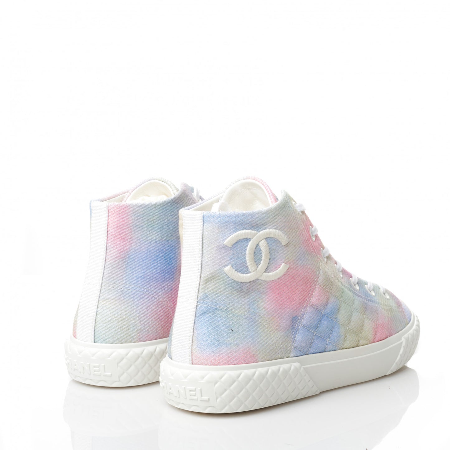 Printed Fabric High Top CC Sneakers 38.5 Green Pink Blue White