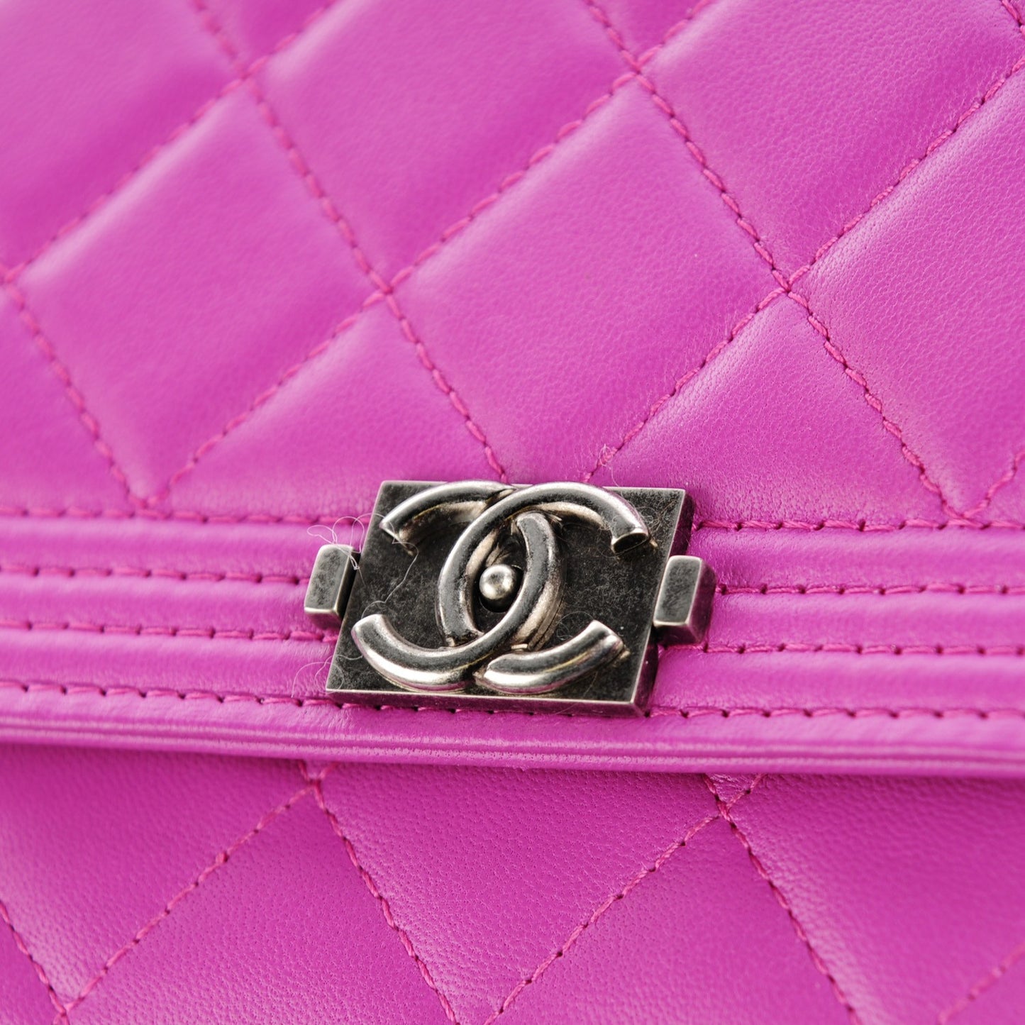 Lambskin Quilted Boy Wallet On Chain WOC Purple