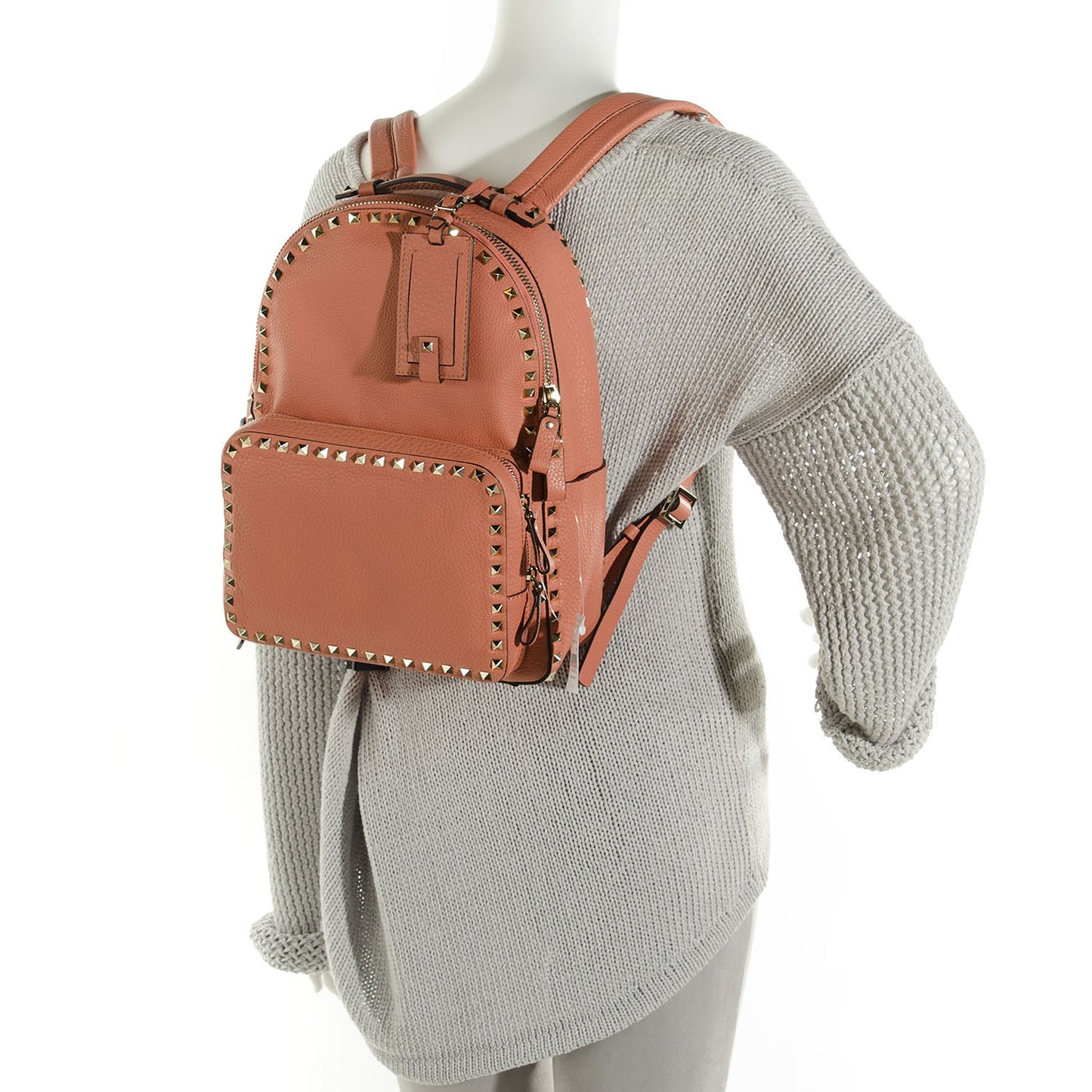 Grained Calfskin Medium Rockstud Backpack Coral
