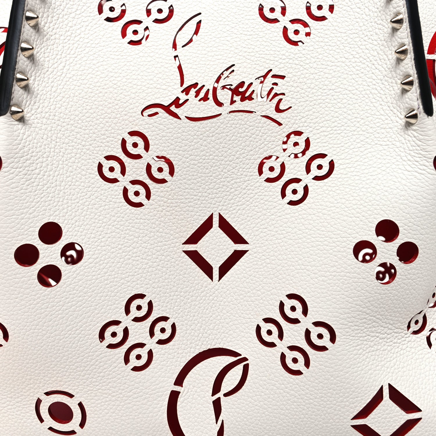 Christian Louboutin Calfskin Perforated Small Loubinthesky Cabarock Spikes Tote Snow 7 of 10