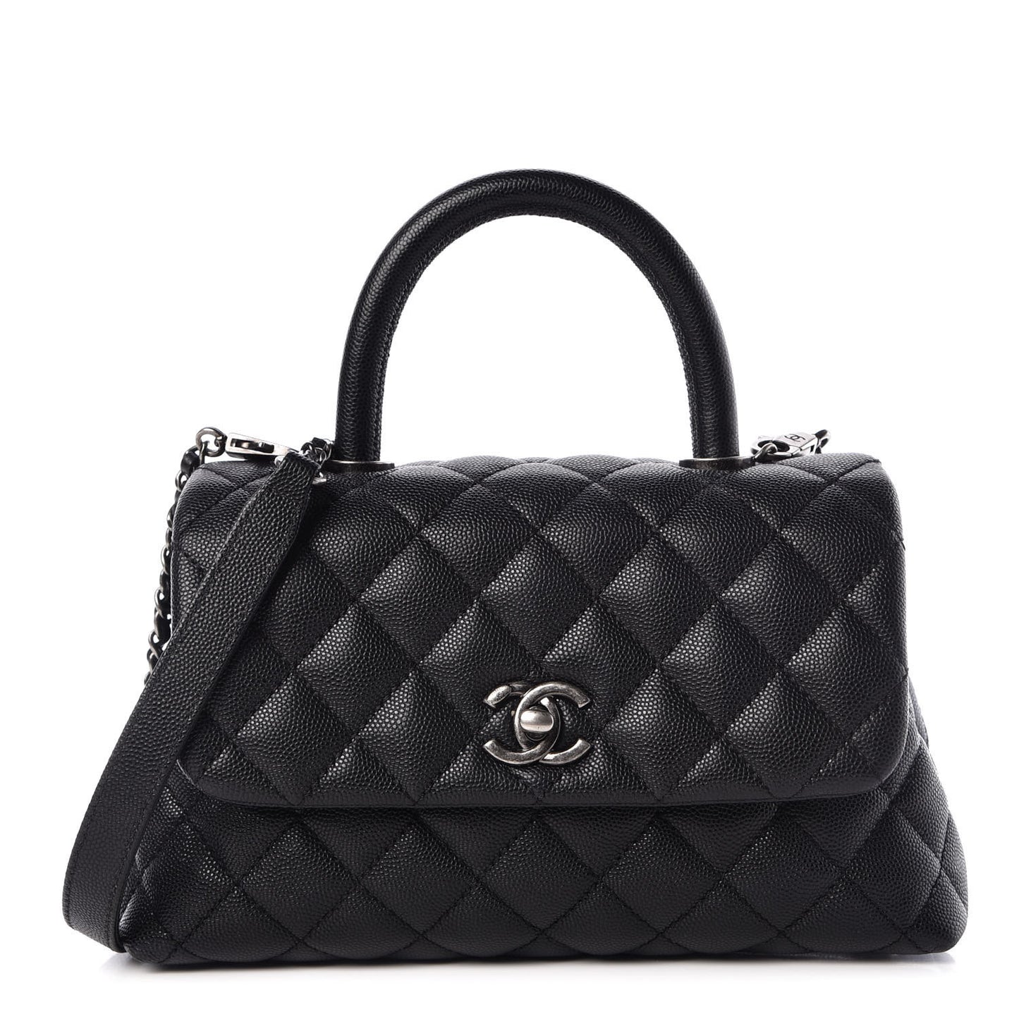 Caviar Quilted Mini Coco Handle Flap Black