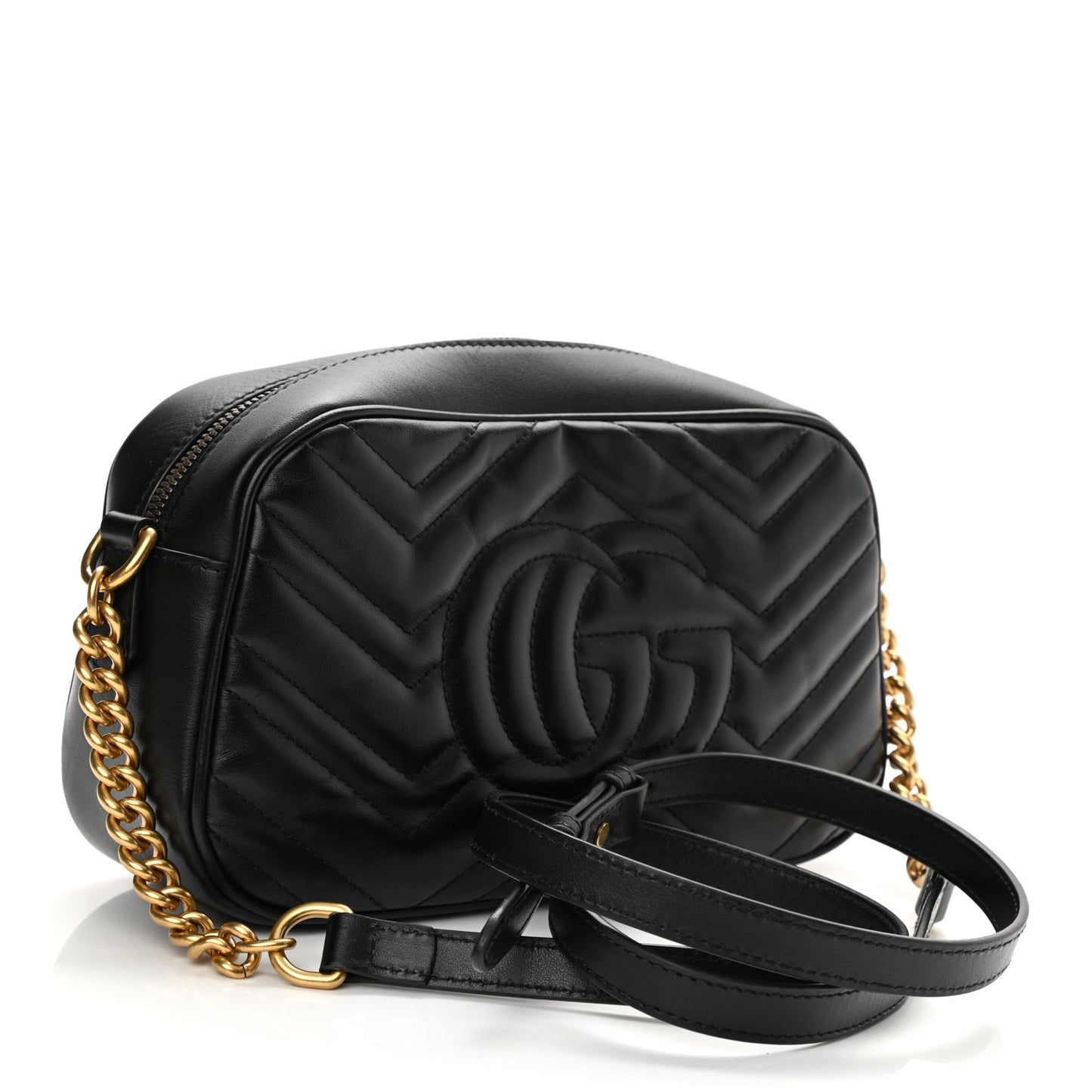 Calfskin Matelasse Small GG Marmont Chain Shoulder Bag Black
