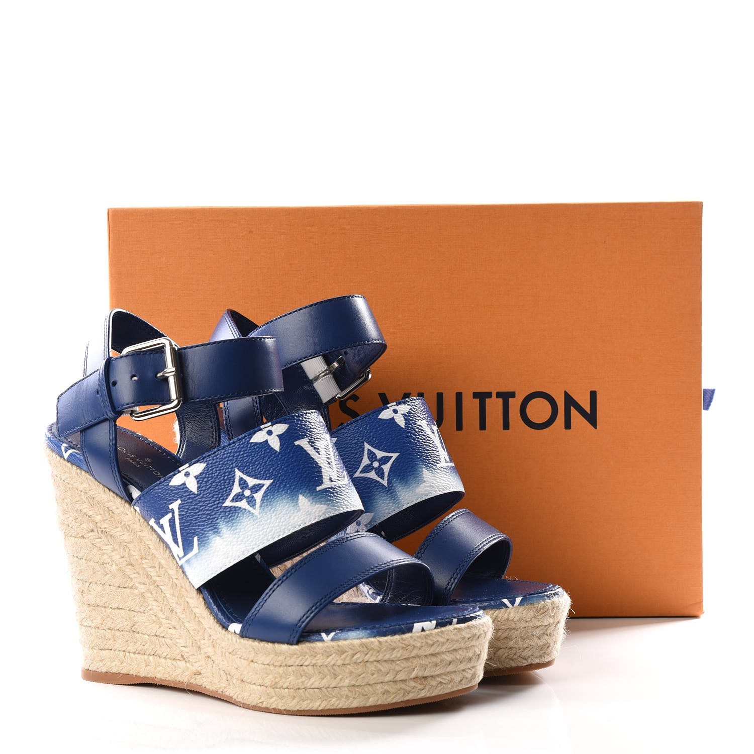 Louis Vuitton Monogram Escale Starboard Wedge Sandal 37 Blue 9 of 9