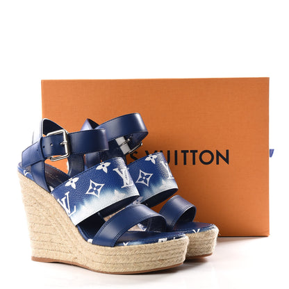 Louis Vuitton Monogram Escale Starboard Wedge Sandal 37 Blue 9 of 9