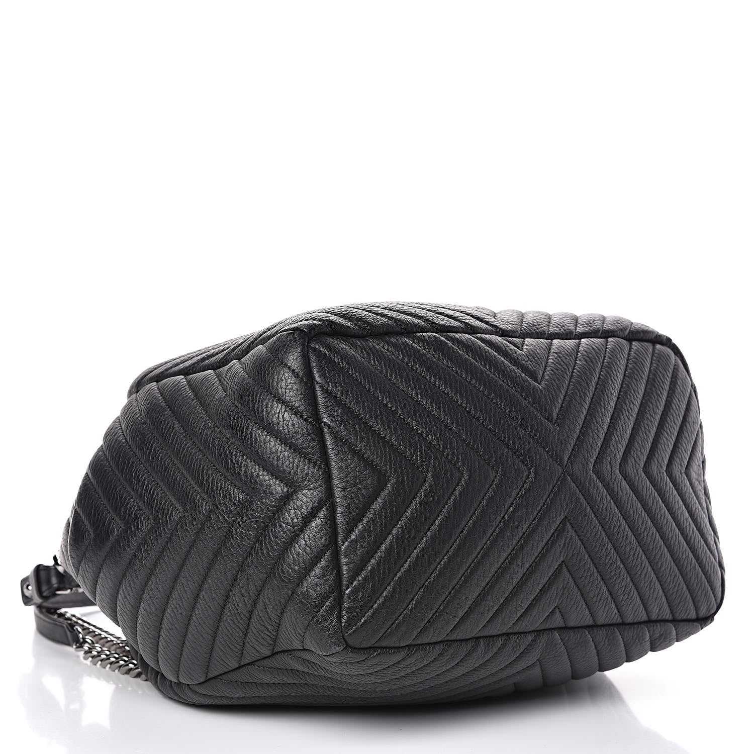 Chanel Deerskin Chevron Large CC Chain Bucket Drawstring Bag Black 4 of 15