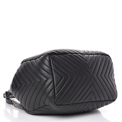 Chanel Deerskin Chevron Large CC Chain Bucket Drawstring Bag Black 4 of 15