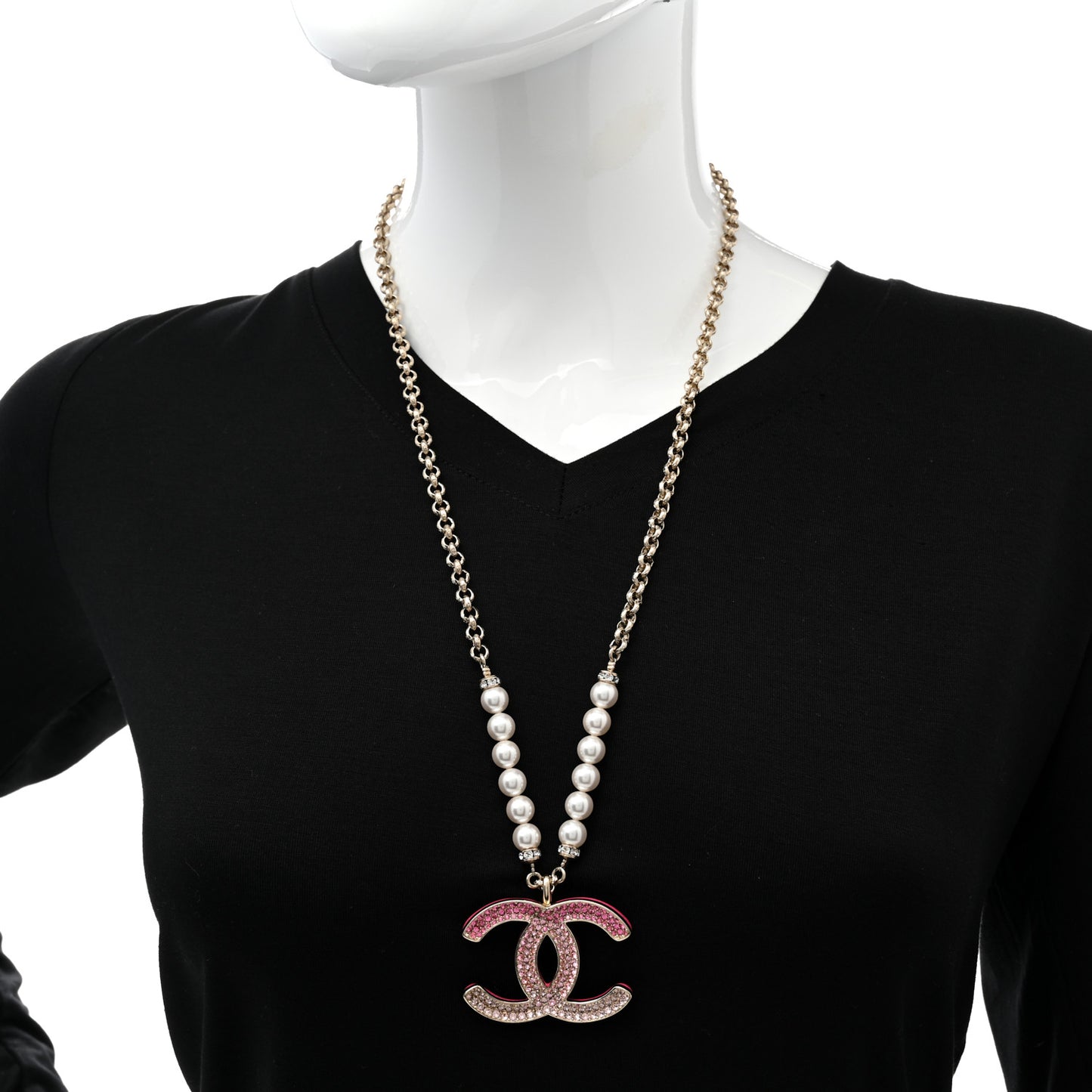 Pearl Crystal Resin CC Reversible Necklace Pink Gold White