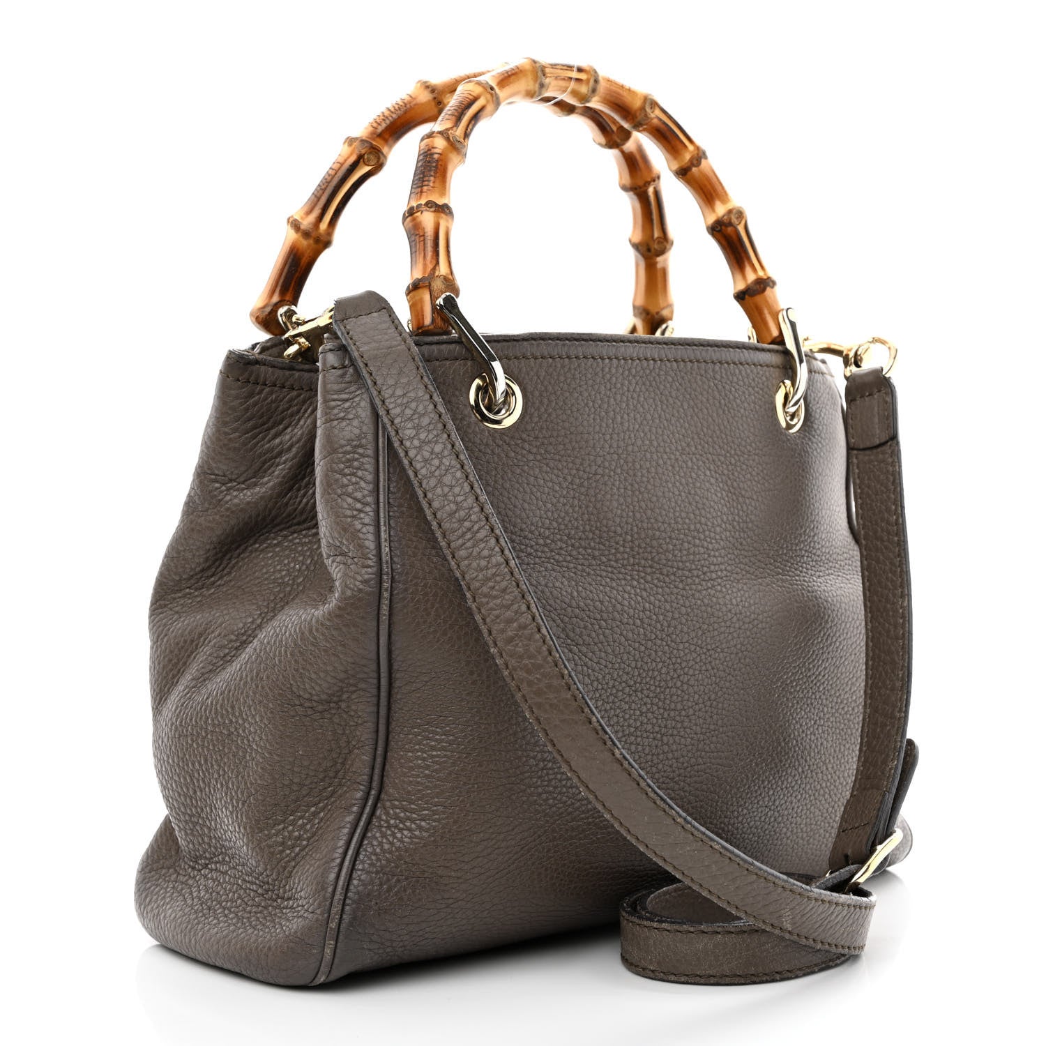 Gucci Calfskin Small Bamboo Shopper Tote Grey Field 3 of 16
