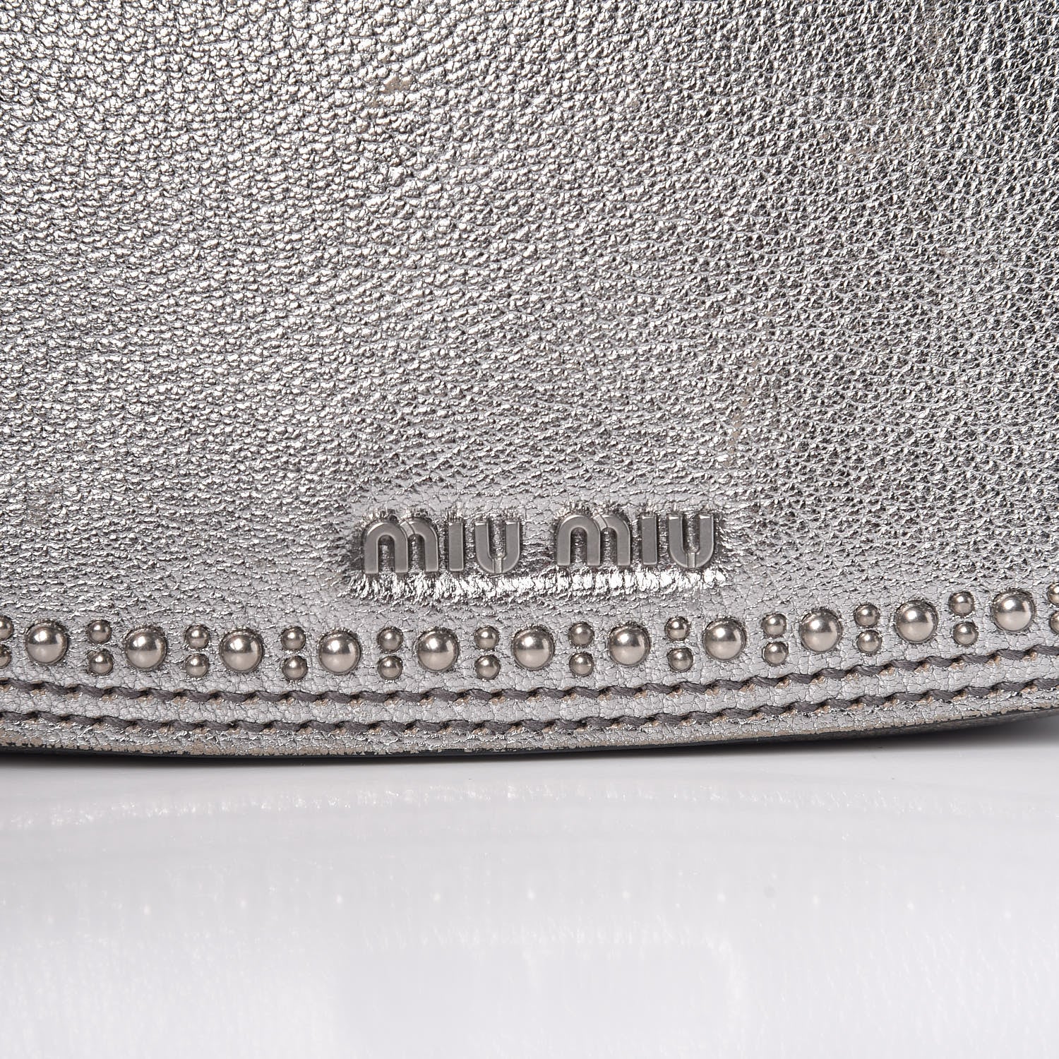 Miu Miu Metallic Goatskin Madras Stud Embellished Buckle Dahlia Shoulder Bag Chrome 17 of 20