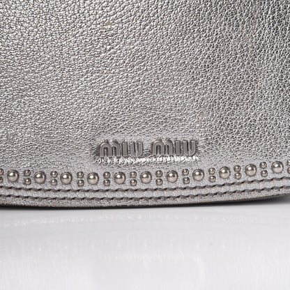 Miu Miu Metallic Goatskin Madras Stud Embellished Buckle Dahlia Shoulder Bag Chrome 17 of 20
