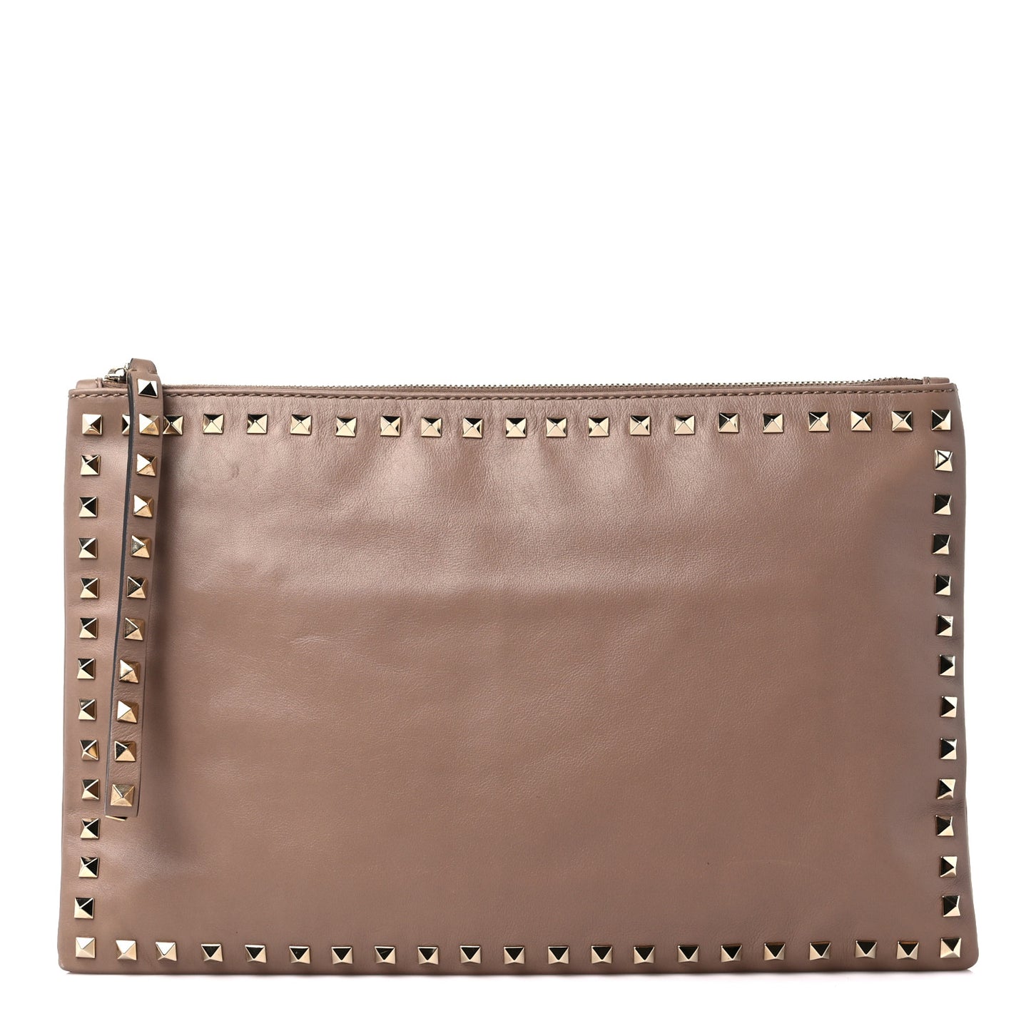 Vitello Large Rockstud Zip Wristlet Pouch Poudre