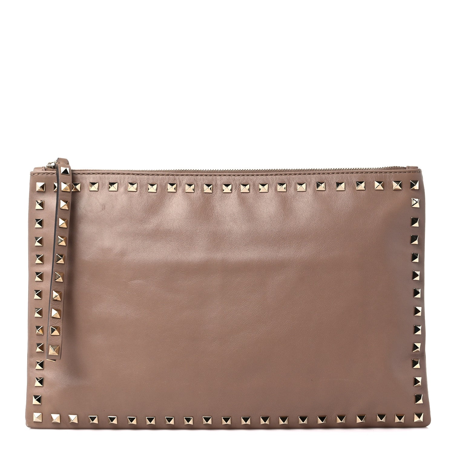 Valentino Garavani Vitello Large Rockstud Zip Wristlet Pouch Poudre 1 of 10