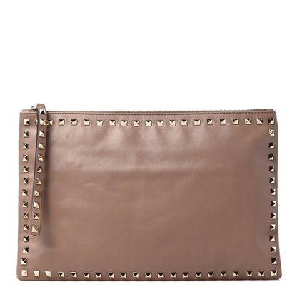 Valentino Garavani Vitello Large Rockstud Zip Wristlet Pouch Poudre 1 of 10
