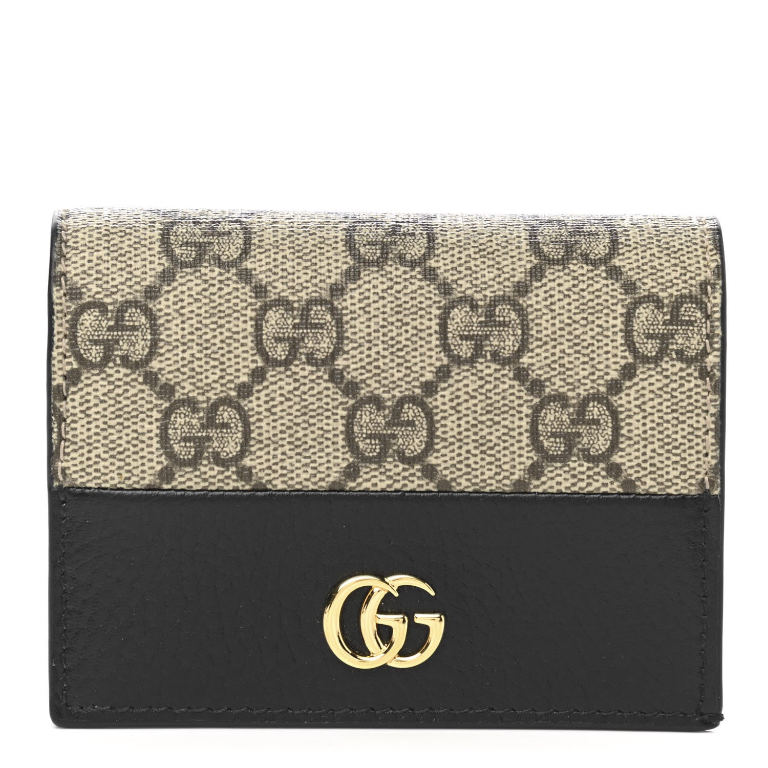 Gucci Dollar Calfskin GG Supreme Monogram GG Marmont Card Case Black Beige Ebony 1 of 6