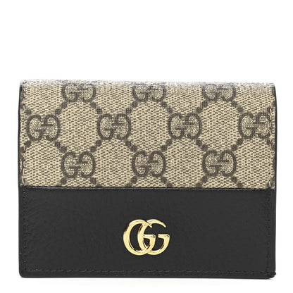 Gucci Dollar Calfskin GG Supreme Monogram GG Marmont Card Case Black Beige Ebony 1 of 6