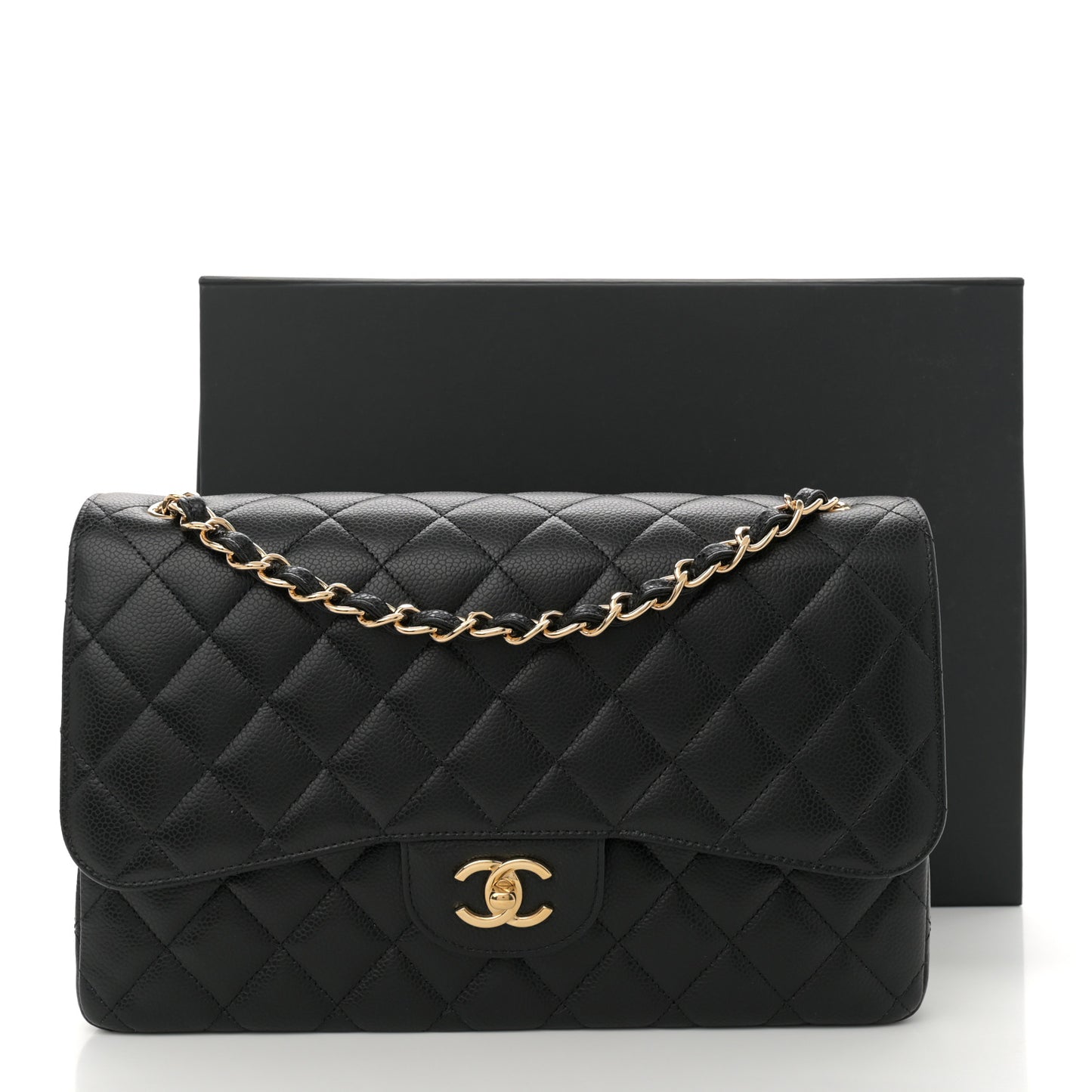 Caviar Quilted Jumbo Double Flap Black