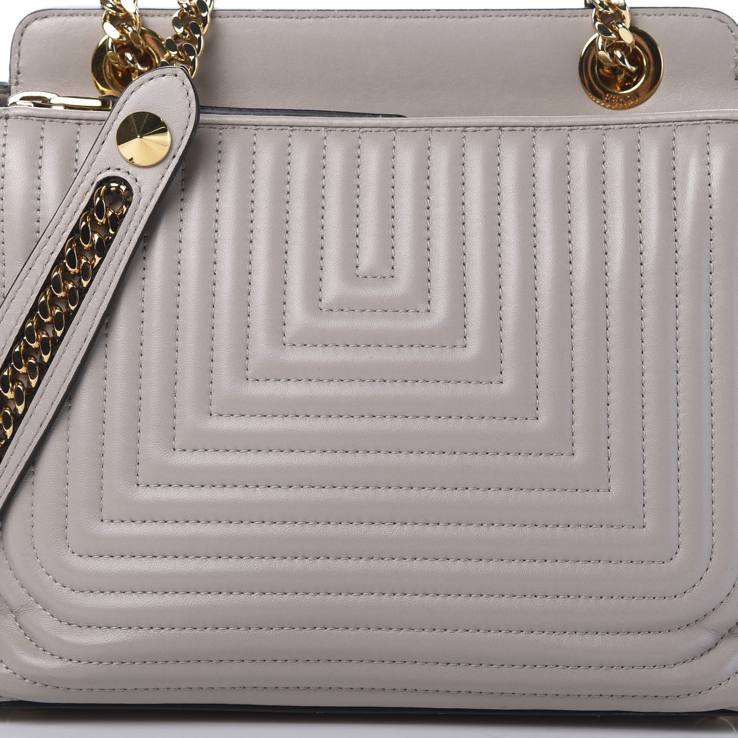 Shiny Nappa Trapuntata Chain Small DotCom Click Chain Satchel Grigio Polvere
