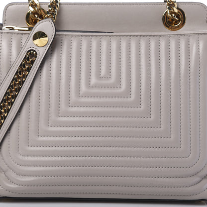 Fendi Shiny Nappa Trapuntata Chain Small DotCom Click Chain Satchel Grigio Polvere 9 of 9
