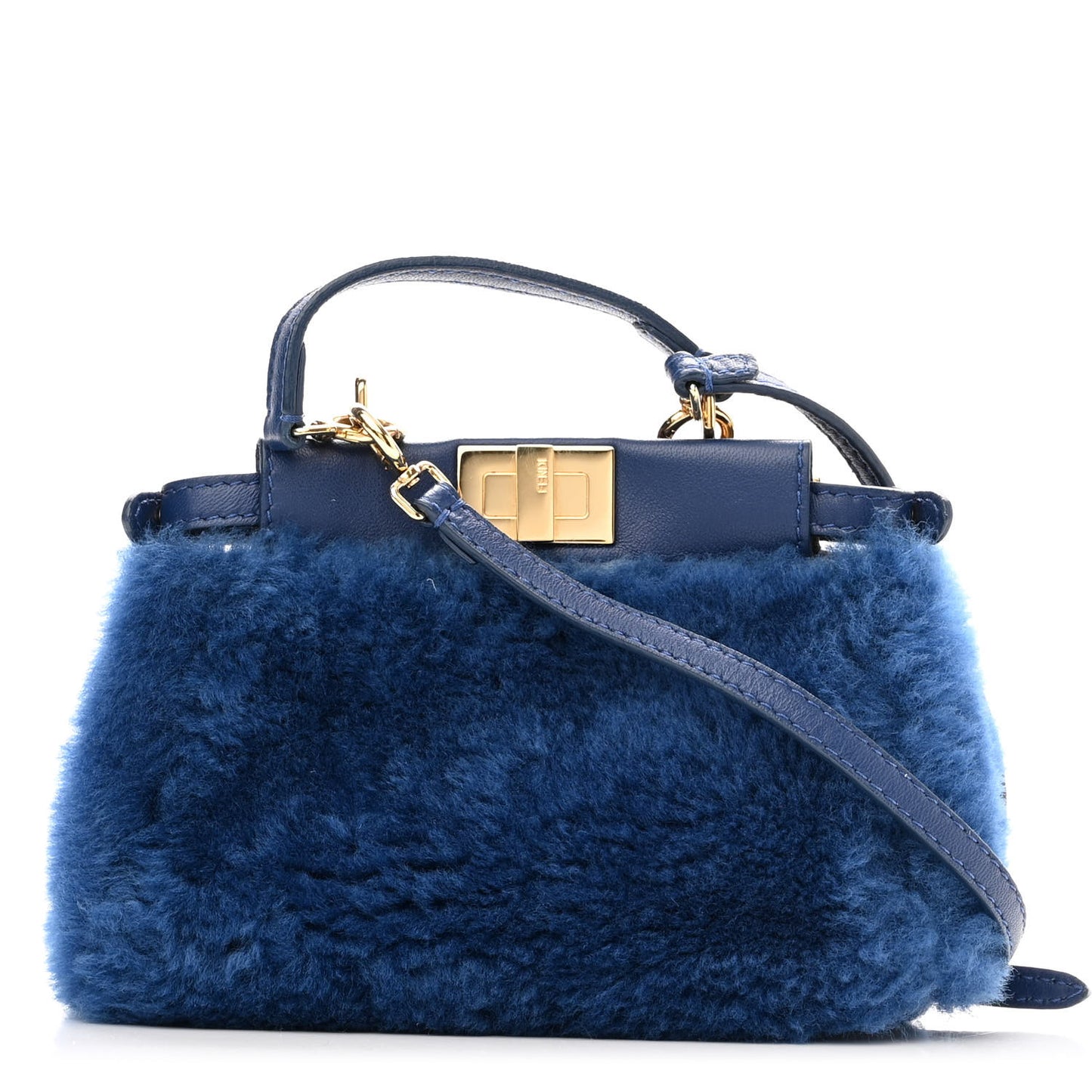 Shearling Shiny Nappa Micro Peekaboo Iconic Satchel Blue