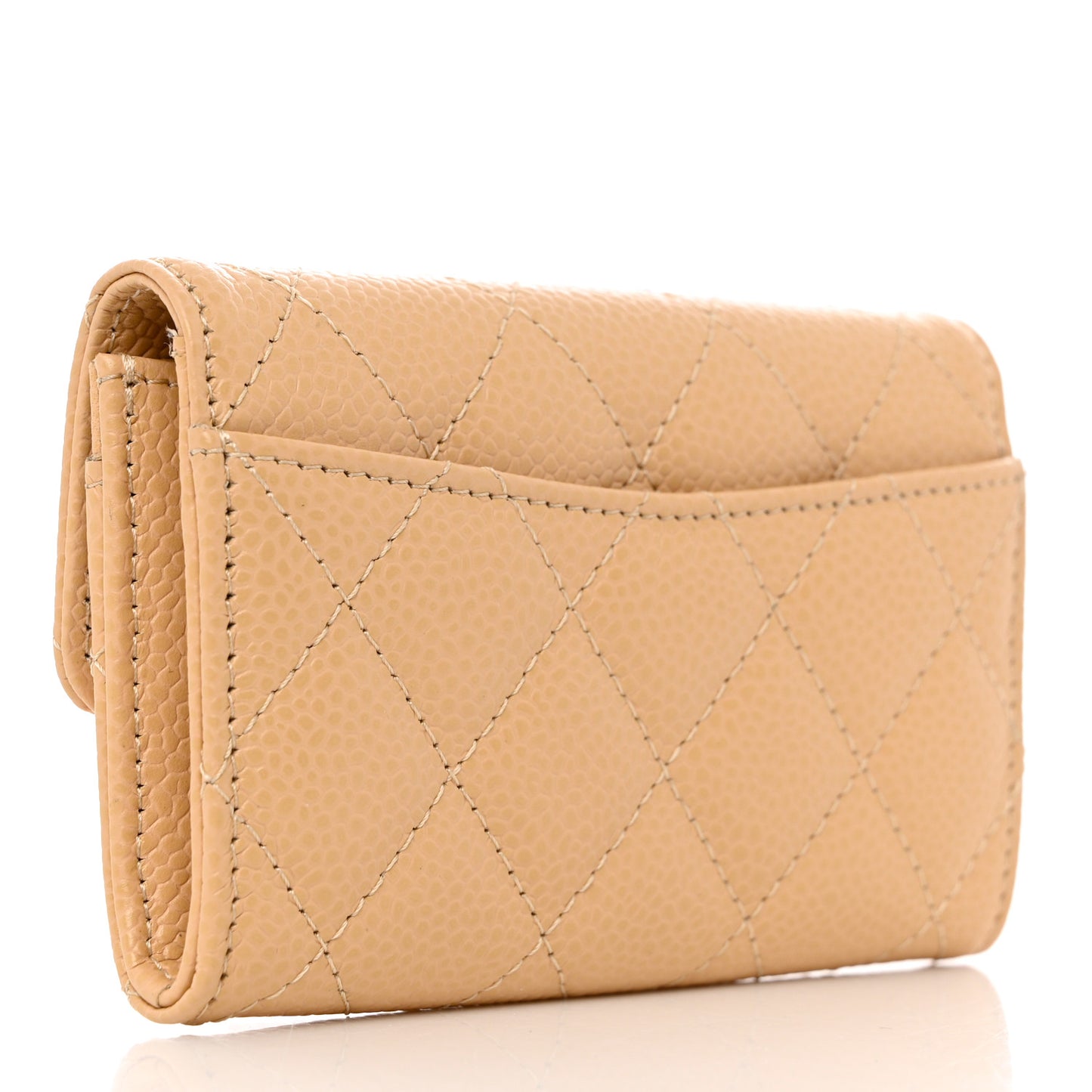 Caviar Quilted Card Holder Wallet Beige