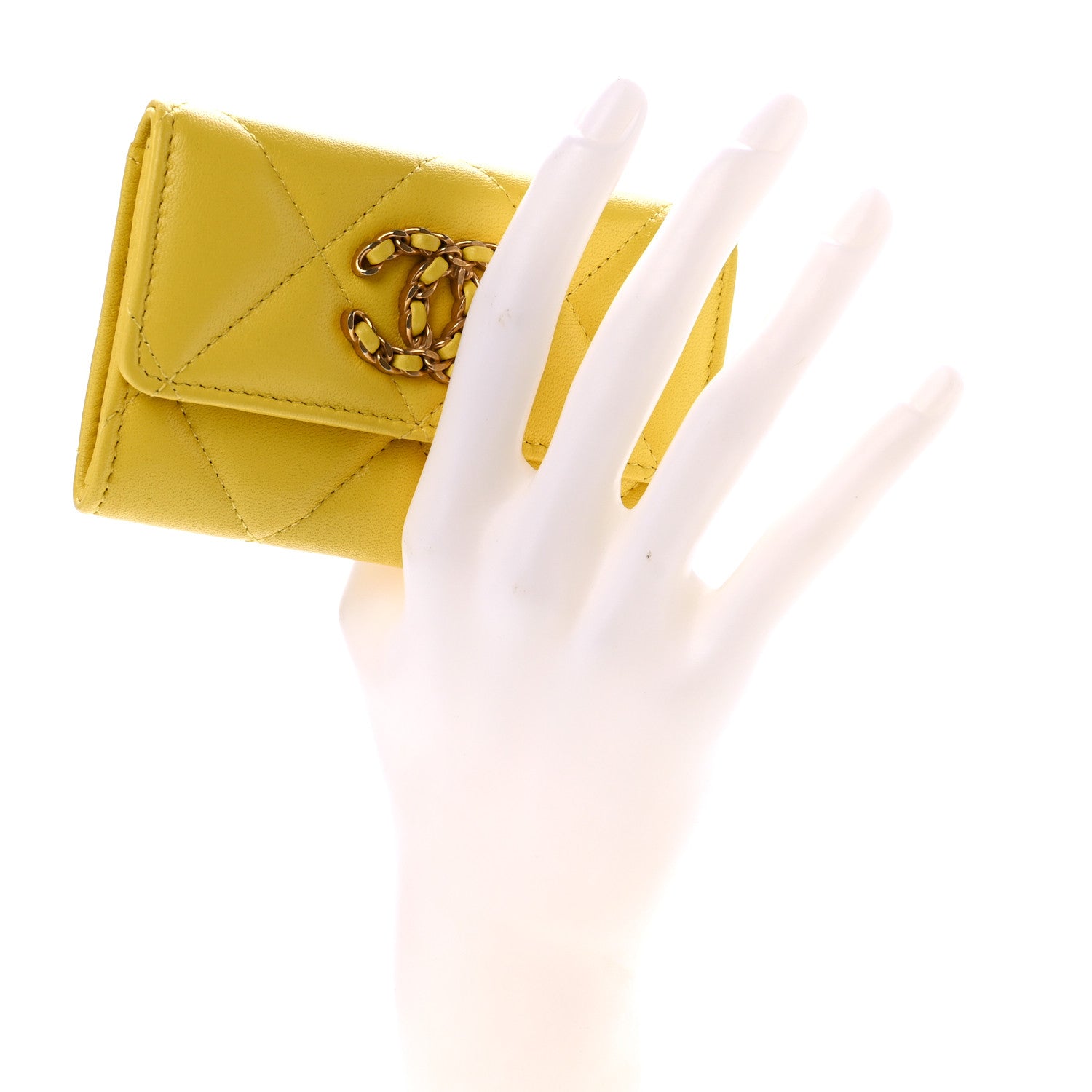 Chanel Lambskin Quilted Chanel 19 Flap Card Holder Yellow 2 of 8