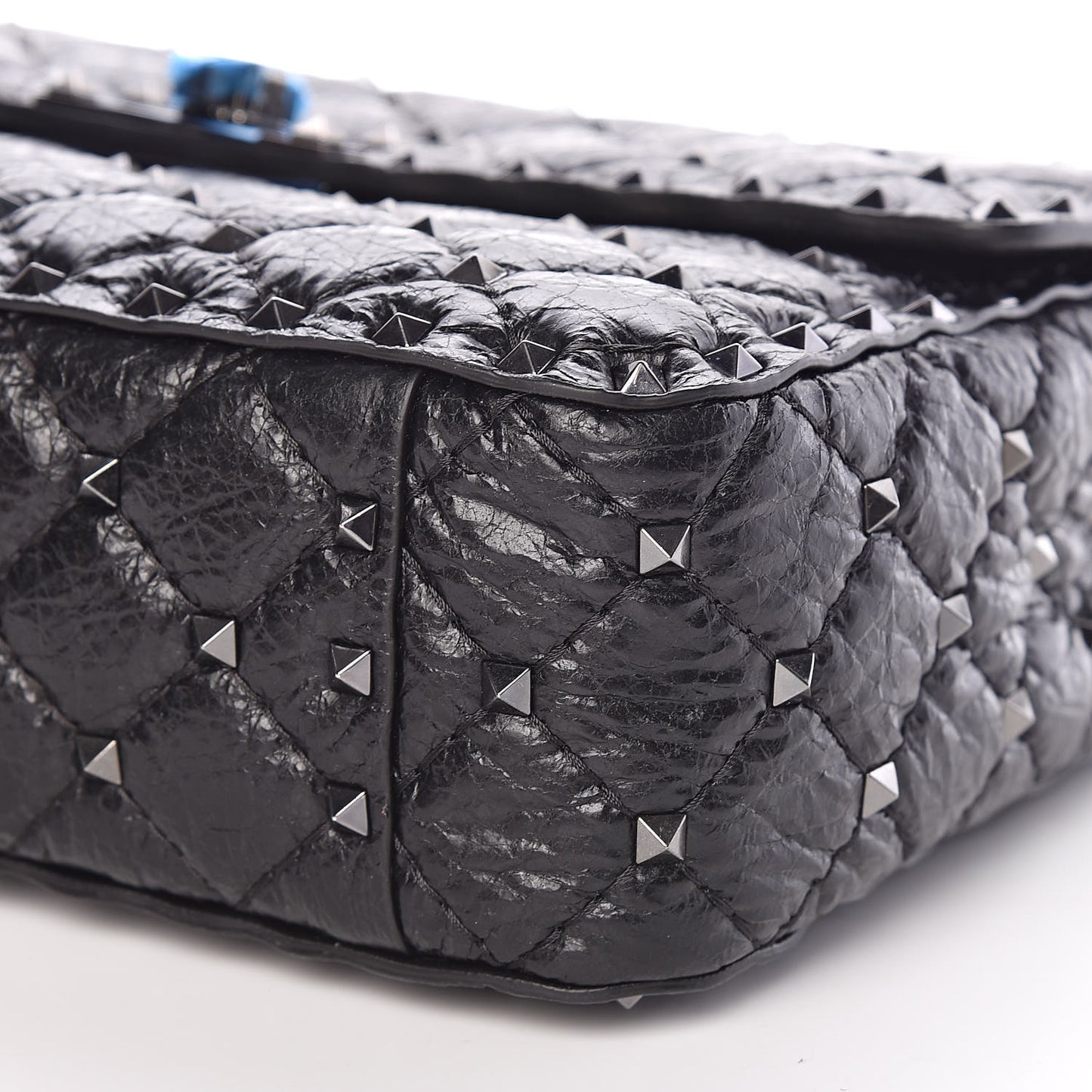 Craquele Nappa Medium Rockstud Spike Shoulder Bag Black