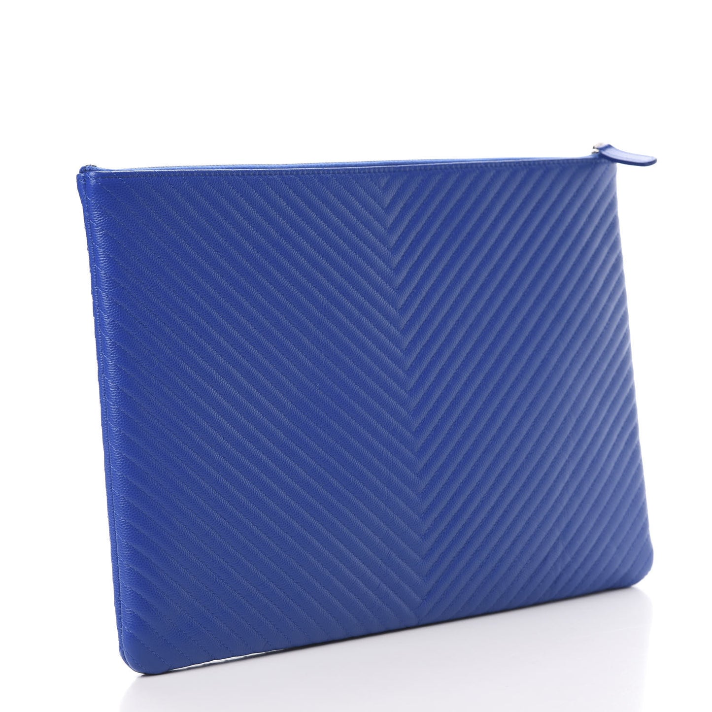 Caviar Chevron Quilted Large Cosmetic Case Bright Blue
