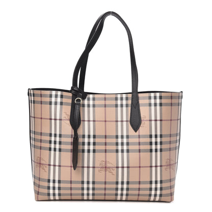 Burberry Grainy Calfskin Haymarket Check Medium Reversible Tote Black 1 of 14